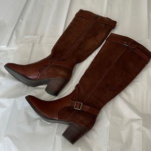 G H Bass boots-suede/leather luggage brown size 9 -  NEW IN BOX